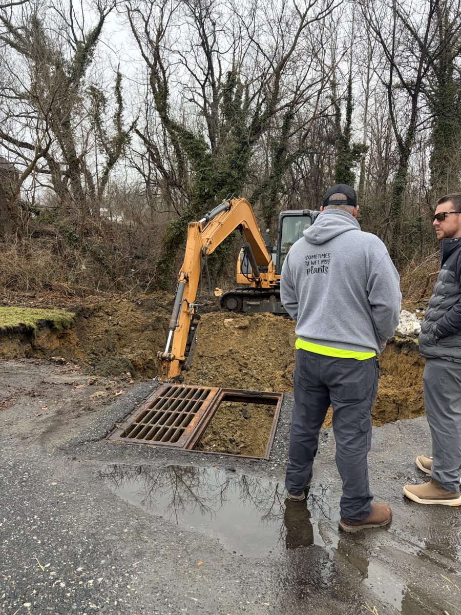 ETS engineers reviewing a site excavation